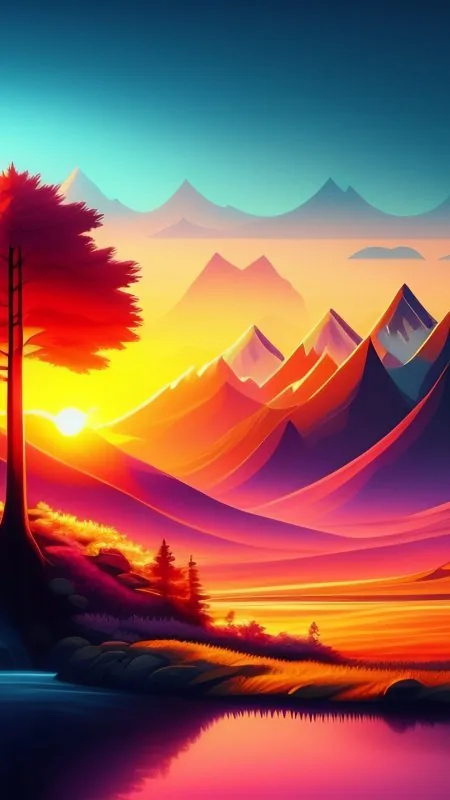 Red Tree Vivid Sunset Nature Wallpaper