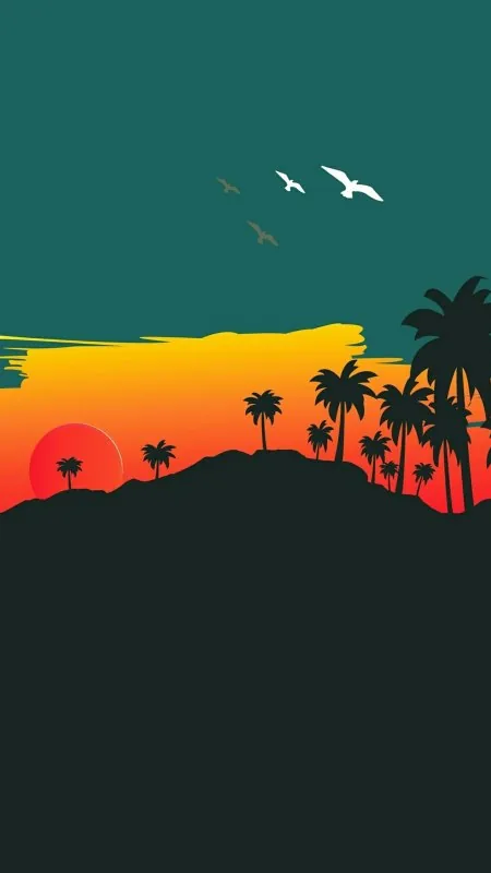 Retro Palm Sunset Silhouette Nature Wallpaper