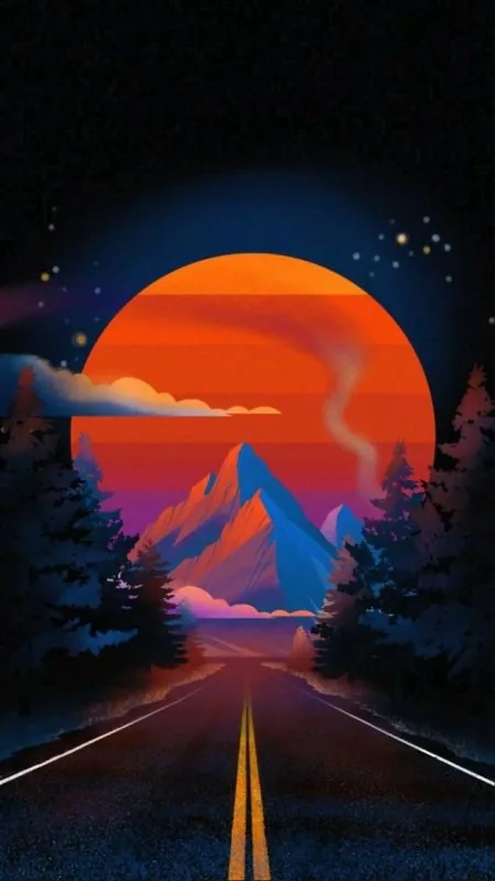 Retro Sunset Highway Art Nature Wallpaper