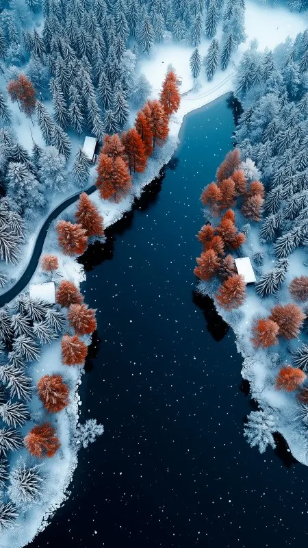 River Forest Landscape Snow Winter Nature Wallpaper