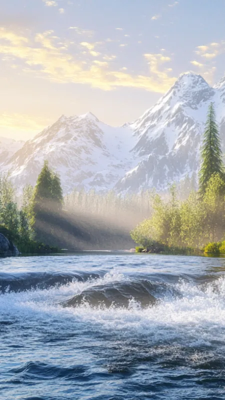 River Rapids Surrounded Nature Wallpaper