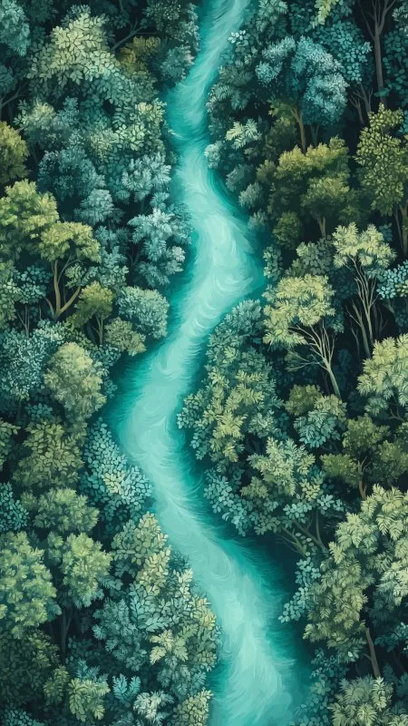 River Trees Art Blue Green Nature Wallpaper