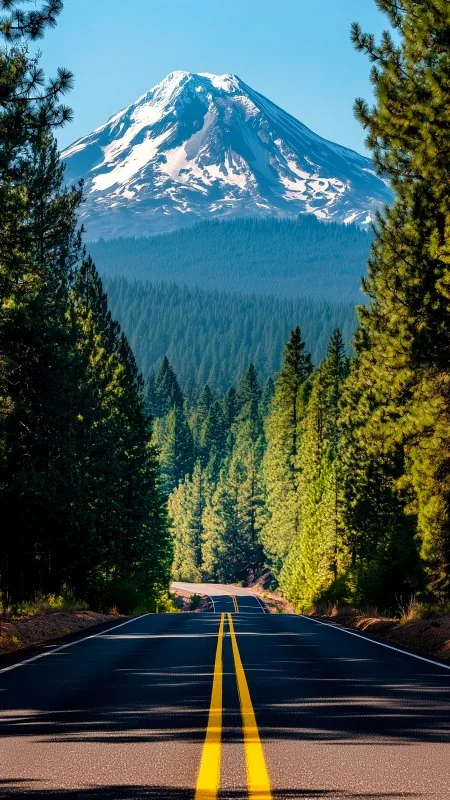 Nature Road Mountain Forest Trees Shadow Wallpaper