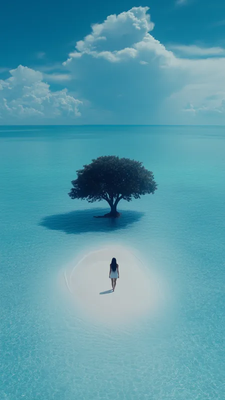 Sea Alone Girl Nature Wallpaper