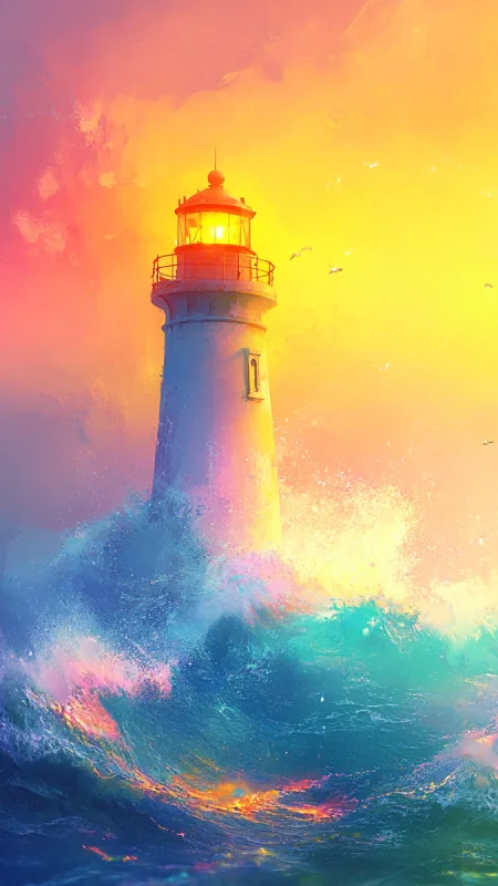 Sea Lighthouse Painting Nature Wallpaper