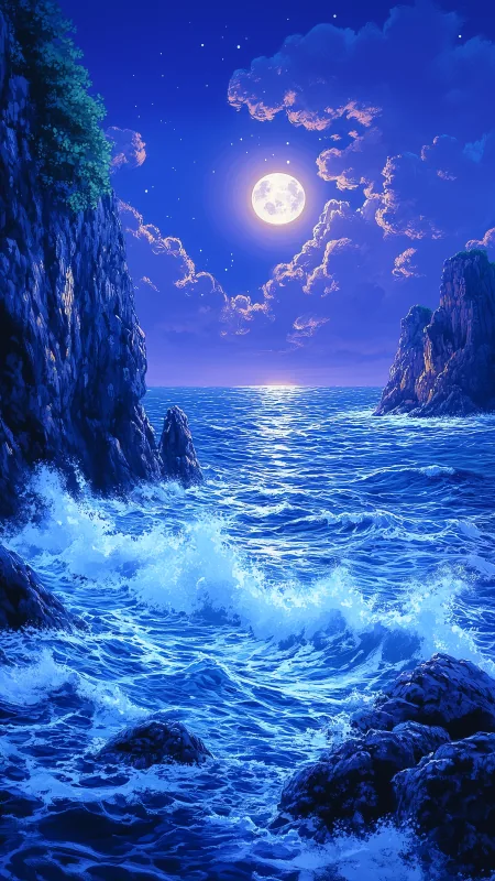 Nature Sea Night Sky Moon Wallpaper