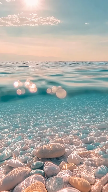 Sea With Gentle Waves Pastel Nature Wallpaper