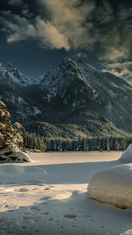Snowbound Valley Winter Light Nature Wallpaper