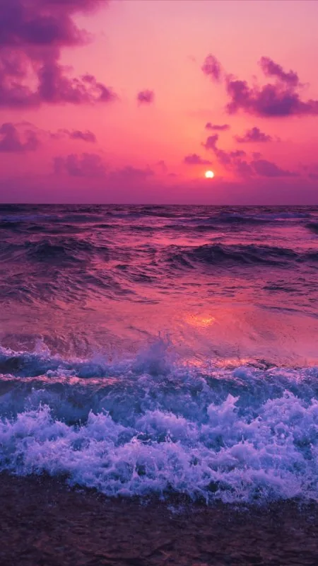 Sunset Waves Red HD Nature Wallpaper
