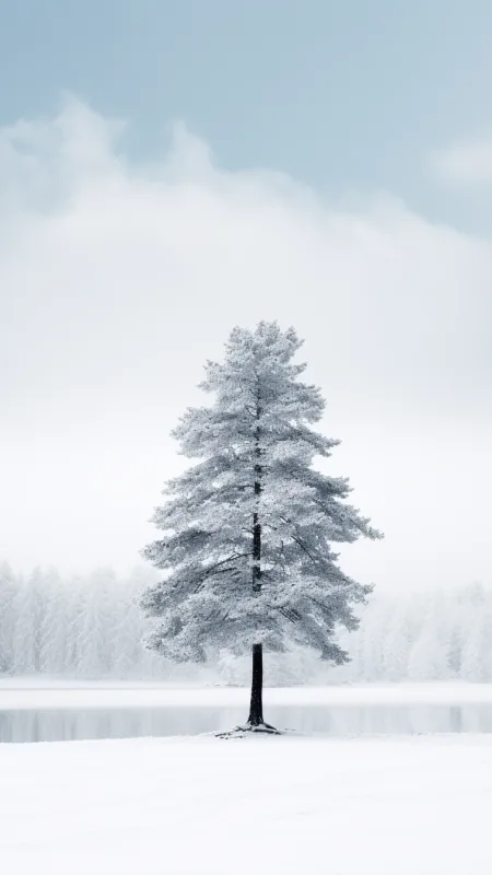 Tree Covered In Snow Stands HD Nature Wallpaper