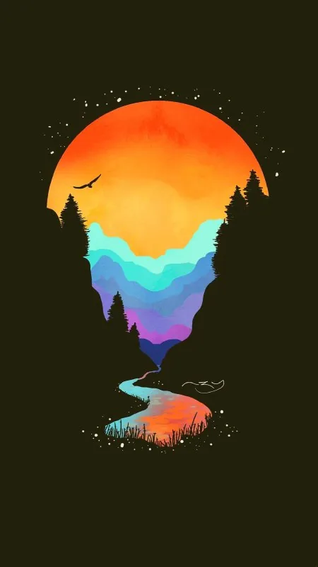 Vector Sunset River Canyon Nature Wallpaper