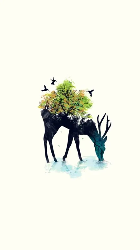 Watercolor Deer Nature Art Wallpaper