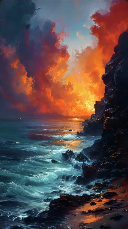 Waves Sea Sunset Clouds Art HD Nature Wallpaper