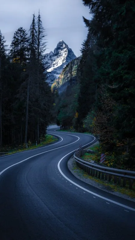 Winding Road Snowy Peak Nature Wallpaper