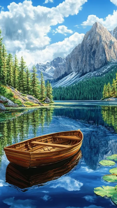Wooden Rowboat Lily Lake Nature Wallpaper