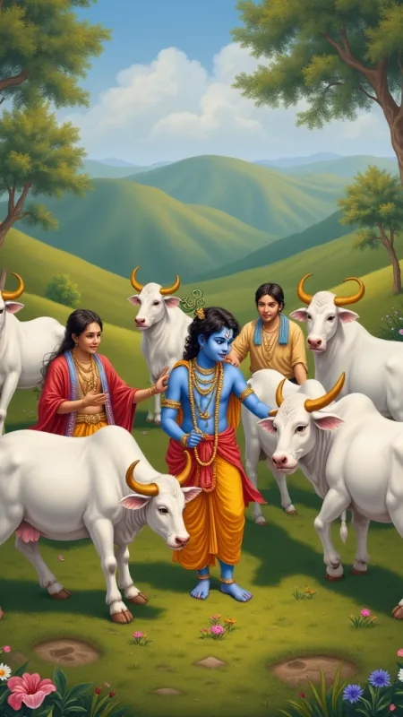 Krishna Amid White Cows Radha Krishna Wallpaper