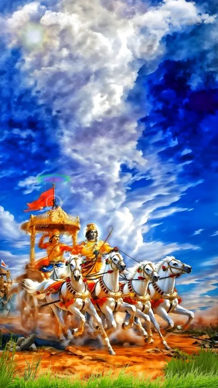 Krishna Arjuna War Chariot Radha Krishna Wallpaper