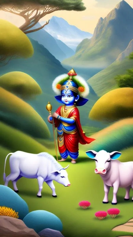 Bal Krishna With Cows Radha Krishna Wallpaper