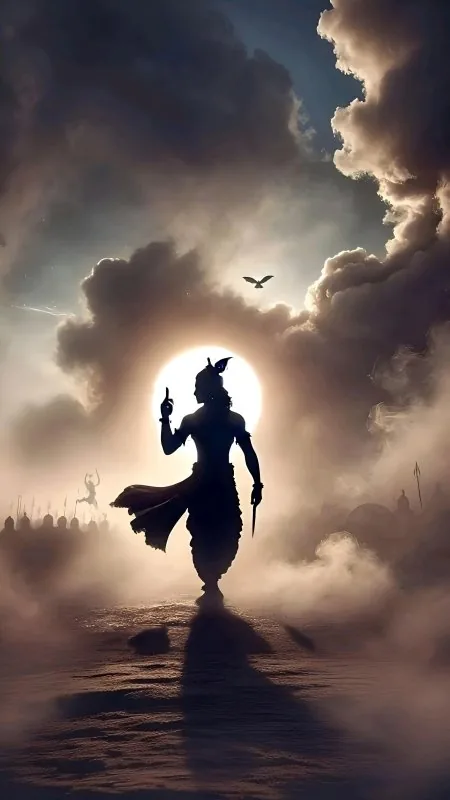 Krishna Battlefield Silhouette Sunrise Radha Krishna Wallpaper