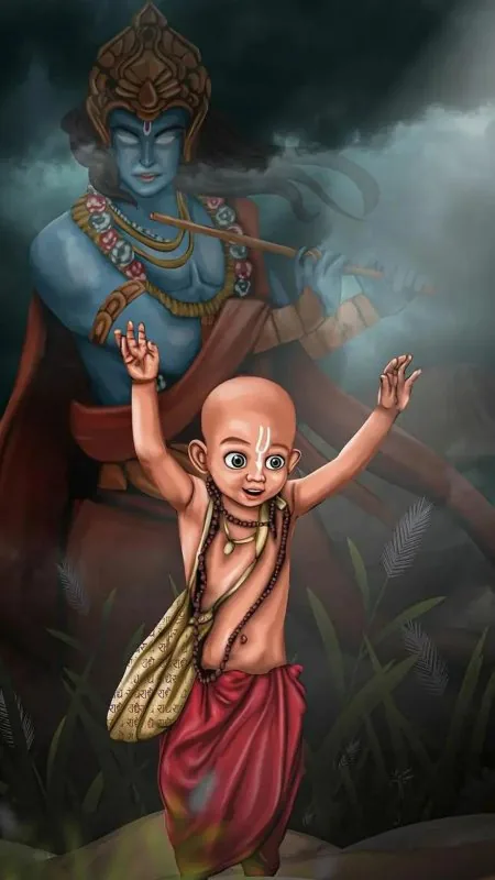 Child Devotee Before Krishna Radha Krishna Wallpaper