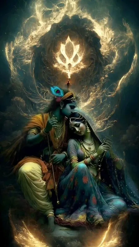 Radha Krishna Cosmic Embrace Wallpaper