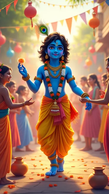 Krishna Dancing Festival Street Radha Krishna Wallpaper