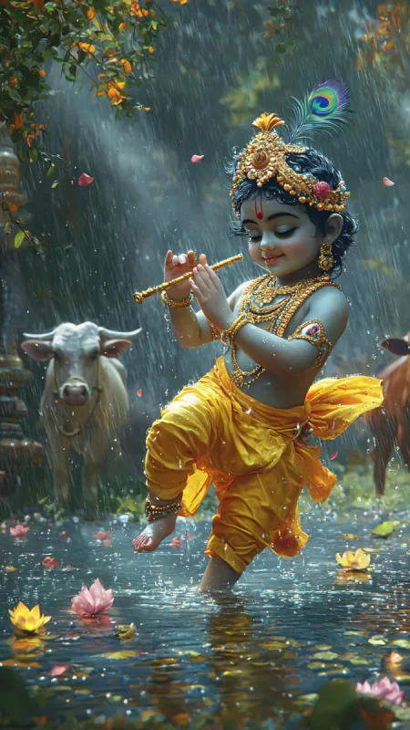 Dancing Joy Flute Radha Krishna Wallpaper