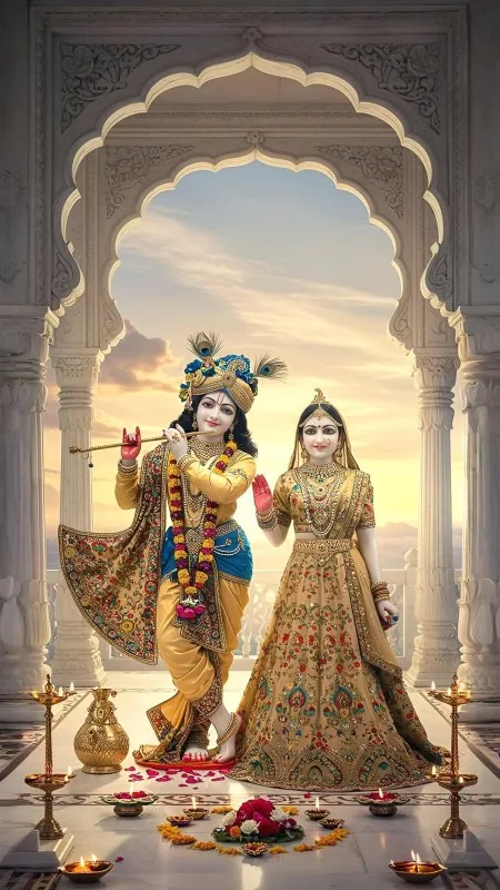 Divine Idols Marble Archway Radha Krishna Wallpaper