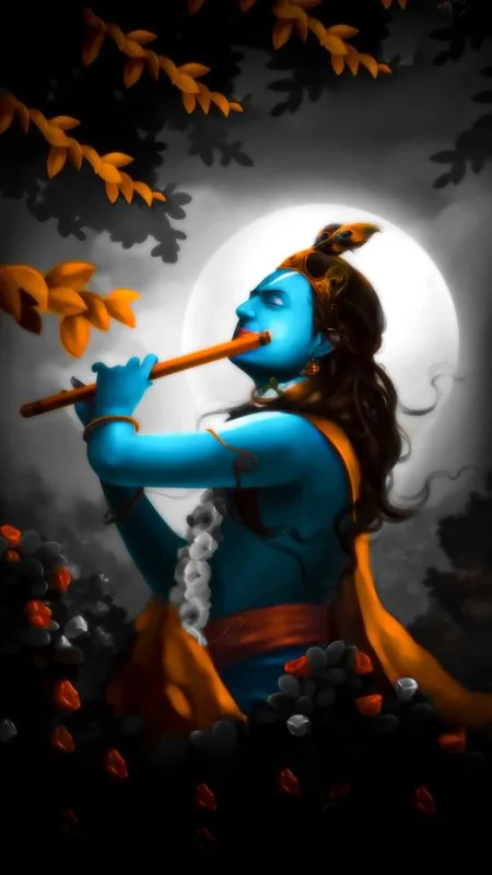 Krishna Fluting Under Full Moon Radha Krishna Wallpaper
