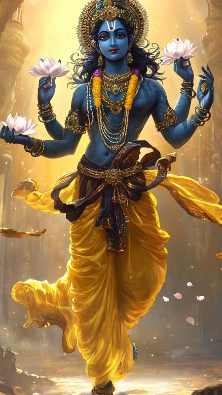 Four Armed Golden Deity Radha Krishna Wallpaper