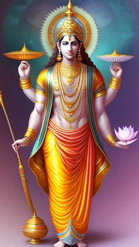Four Armed Vishnu Portrait Radha Krishna Wallpaper