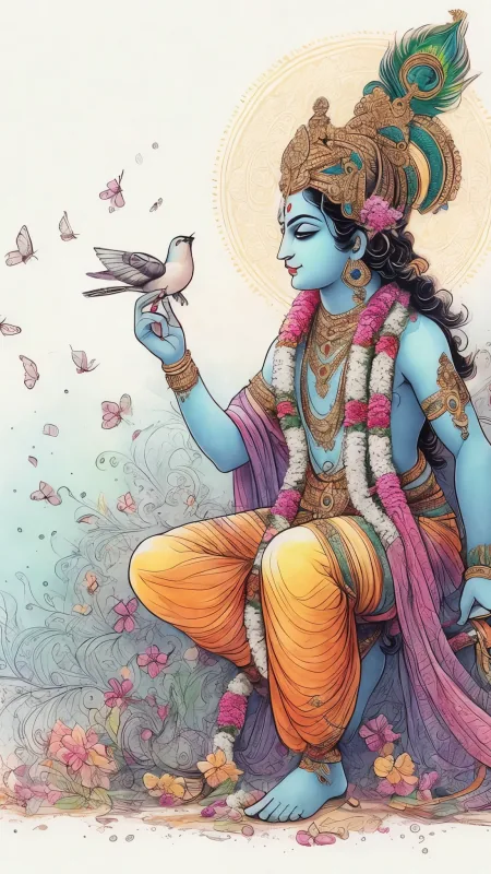Krishna Holding Little Bird Radha Krishna Wallpaper