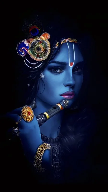 Jeweled Krishna Midnight Portrait Radha Krishna Wallpaper