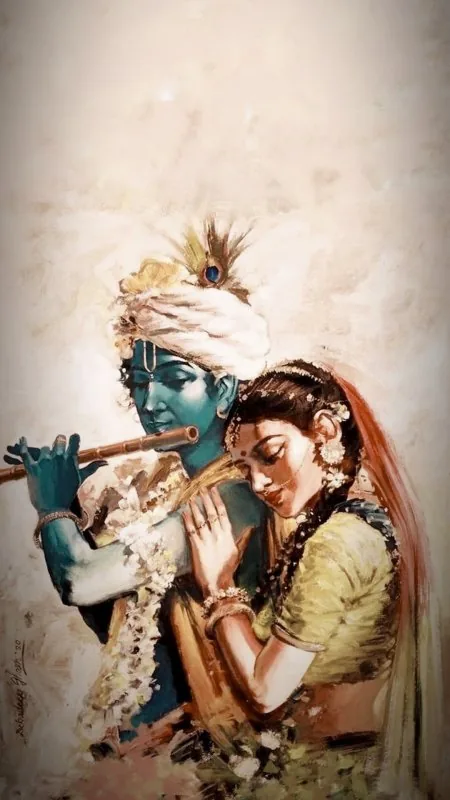 Radha Leaning On Krishna Wallpaper