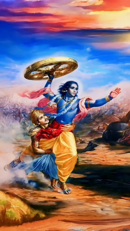 Krishna Lifting Sudarshan Chakra Radha Krishna Wallpaper