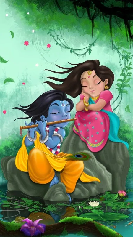 Little Krishna Flute Radha Wallpaper