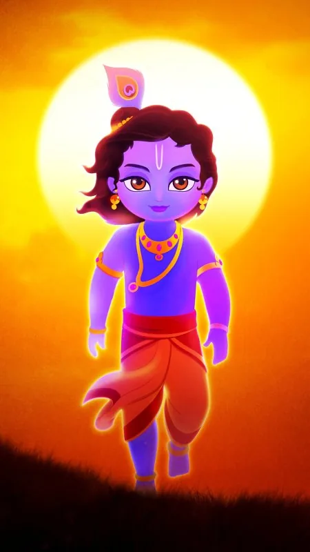 Little Krishna Sunset Stride Radha Krishna Wallpaper