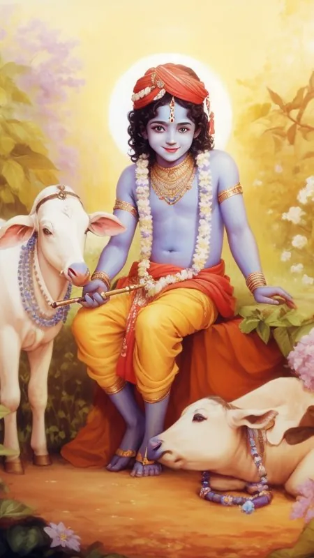 Little Krishna With Calves Radha Krishna Wallpaper