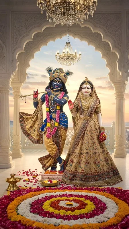 Radha Krishna Marble Pavilion Wallpaper
