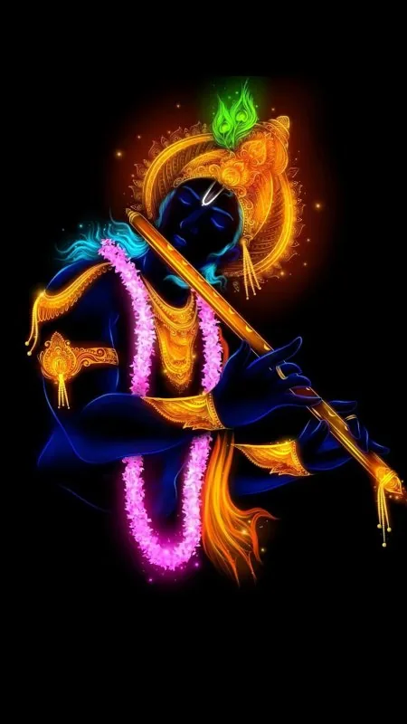 Neon Glow Krishna Flute Radha Krishna Wallpaper