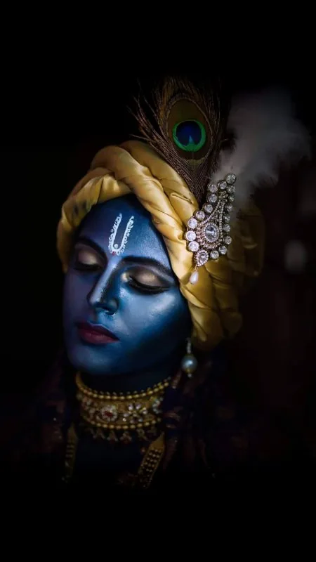 Krishna Portrait Yellow Turban Radha Krishna Wallpaper