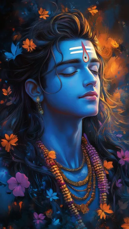 Serene Blue Face Blossoms Radha Krishna Wallpaper