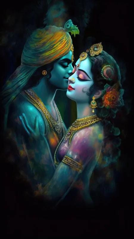 Radha Krishna Tender Embrace Wallpaper
