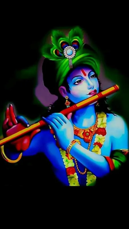 Vivid Krishna Green Turban Radha Krishna Wallpaper