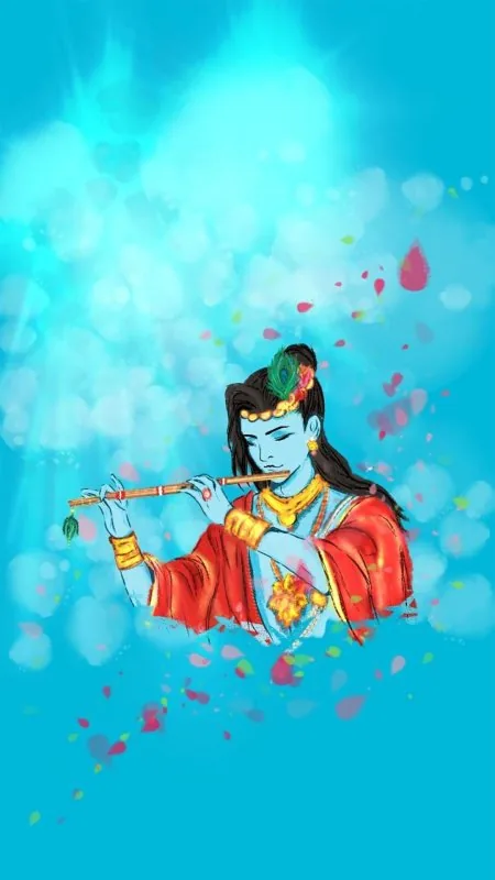 Watercolor Krishna Amid Petals Radha Krishna Wallpaper