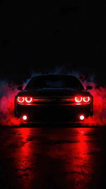 Red Glow Muscle Car Wallpaper