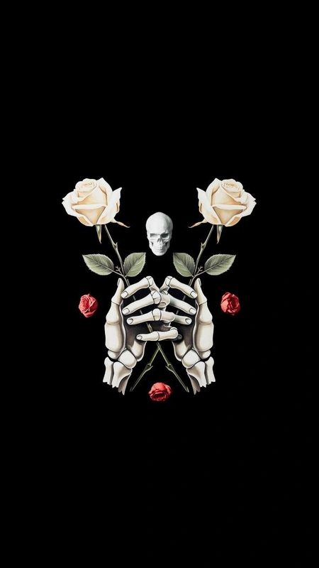 Skeleton White Roses Wallpaper
